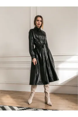 Стильное кожаное пальто чёрного цвета купить в Киеве — цены от Prima
