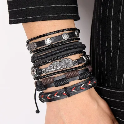 Модные Винтажные плетеные кожаные браслеты FNIO для мужчин, женские браслеты,  ювелирные изделия | AliExpress