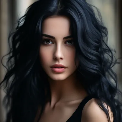 Красивая девушка с чёрными волосами» — создано в Шедевруме