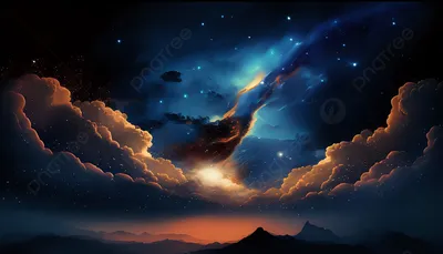 Красивое ночное небо, звёзды, луна…» — создано в Шедевруме