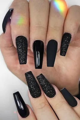 Black Nails Ideas | Black acrylic nail designs, Black nails with glitter,  Black nail designs