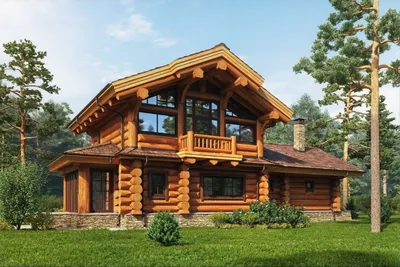 Одноэтажный деревянный дом на берегу озера
