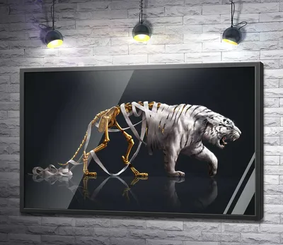 Черный и белый закрыть лицо тигра, изолированных на черном фоне плакаты на  стену • плакаты красивый, агрессия, Тигр | myloview.ru