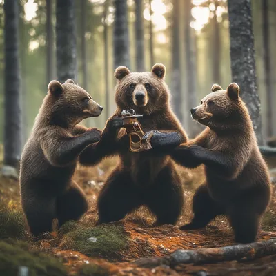 Три медведя в лесу играют, фото …» — создано в Шедевруме