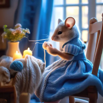 Красивая мышь в фартуке в сказочном…» — создано в Шедевруме