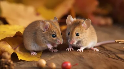 две мыши на осенней листве красивые обои на рабочий стол, картинки мышки,  мышей, грызун фон картинки и Фото для бесплатной загрузки