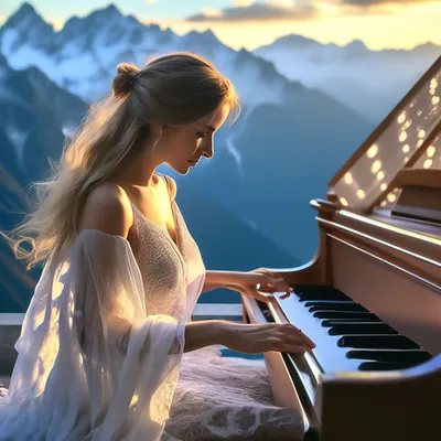 Девушка играет на пианино в Альпах…» — создано в Шедевруме