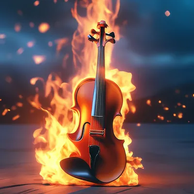 Скрипка в огне, красиво, реалистично…» — создано в Шедевруме