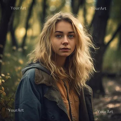 Молодая красивая девушка в осеннем лесу фотография Stock | Adobe Stock