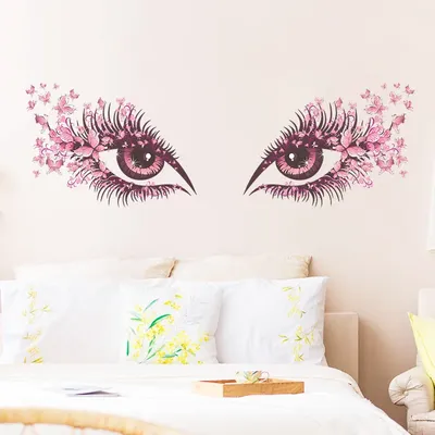 Красивые глаза, бабочки, летающие наклейки на стену, гостиная, девочка,  спальня, украшение для дома, персонализированные обои, съемные наклейки |  AliExpress
