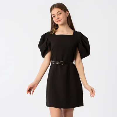 Черное платье в горошек с длинным рукавом - 1483 - JK-Fashion