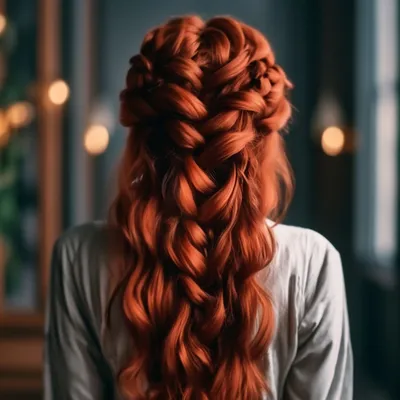 Длинные рыжие волосы, заплетеные в …» — создано в Шедевруме