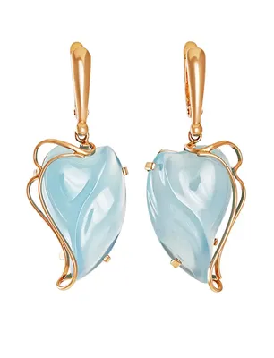 Красивые золотые серьги «Серенада» с нежно-голубым халцедоном в  интернет-магазине янтаря