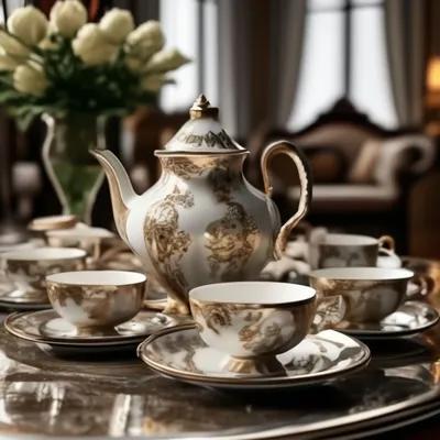 Фарфоровый чайный комбинированный сервиз на 6 персон 21 предмет белый/декор  серия Вивьен Anna Lafarg AL-18-129_21_K-E5 с доставкой - Posudamart.Ru