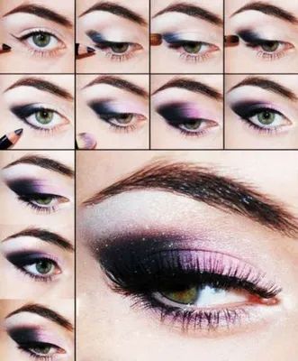 Красивый вечерний макияж глаз. Фото макияжа глаз пошагово. | Purple eye  makeup tutorial, Purple eye makeup, Black eye makeup