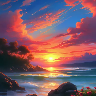 Красивый закат над степью и морем Stock Photo | Adobe Stock