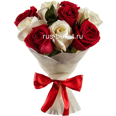 Красно-белый микс из 101 розы - Green Rose