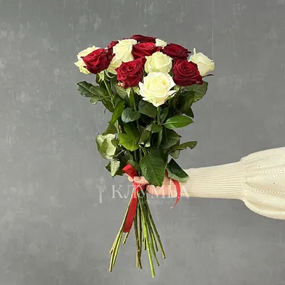Букет из 9 свежей красно-белой розы ~ Доставка цветов в Ижевске