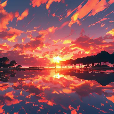 красное небо в отражении деревьев, классные фотографии заката фон картинки  и Фото для бесплатной загрузки