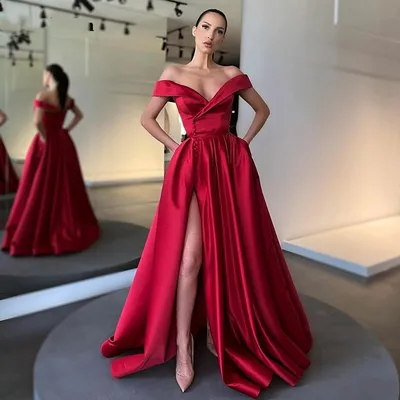Красные атласные платья для выпускного вечера, вечернее платье без  бретелек, элегантное платье для женщин, бальные платья с Боковым Разрезом,  вечернее коктейльное платье для торжественных случаев | AliExpress