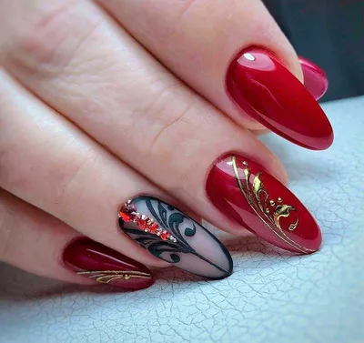 Красный маникюр на длинные ногти - 218 фото дизайн | Красные длинные ногти