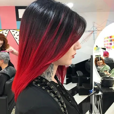 Окрашивание красные пряди на темных волосах - 70 фото