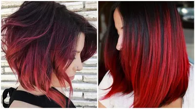 Красные пряди на темных волосах коротких (33 фото)