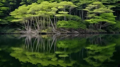 Фото Cказочная осенняя красота леса с голубой водой