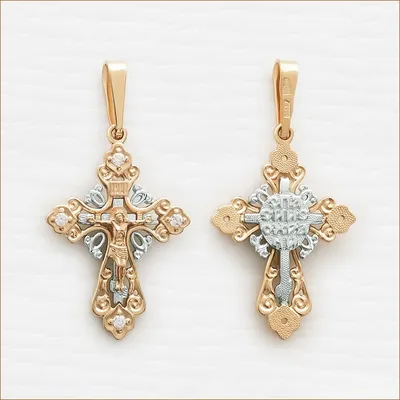 Золотой православный крестик с фианитами женский – купить в  интернет-магазине Крестильное