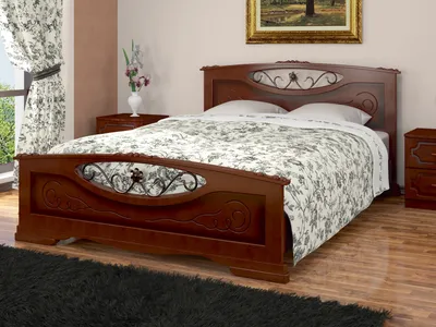 Кровать «Елена-5», с элементами художественной ковки, массив сосны, орех  160х200 в Минске