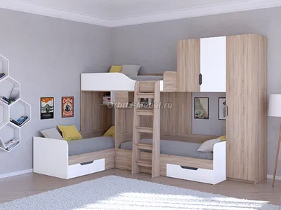 2-х ярусная кровать с лестницей и с надстройкой - мебель Оливер - фабрика  Любимый Дом, для детской комнаты.
