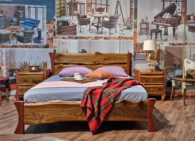 Кровать Alina из массива дуба со встроенными полками - Белорусская мебель  из дуба MOS-OAK - экомебель для Вашего дома