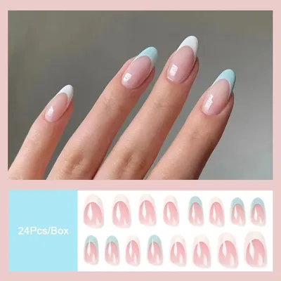 Милые короткие овальные накладные ногти с дизайном французские круглые  ногти Набор накладных ногтей полное покрытие накладные ногти фиолетовый  маникюр | AliExpress