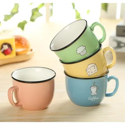 Купить Креативная керамическая кружка ярких цветов, чашка для завтрака с  кофе и молоком, милые фарфоровые чайные кружки 250 мл, новые подарки | Joom