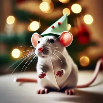 Крыса в новогодней шапочке наряжает …» — создано в Шедевруме