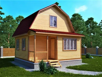 Дачный дом с ломаной крышей 4х4м с верандой и террасой- Киров-каркас
