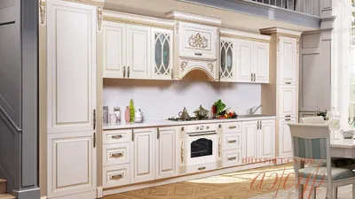Наши кухни: Кухня из массива ясеня, патина золото. Компания «Маэстро» -  кухонная мебель в Москве