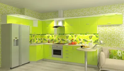 Кухня мдф пластик цвета лайм зеленый, угловая
