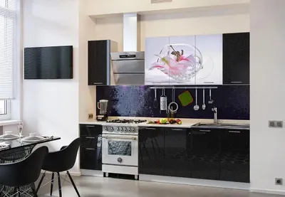 Купить Кухня Лилия 2,0м белый глянец холодный, черный металлик в Мурманске.Кухня  Лилия 2,0м белый глянец холодный, черный металлик цена 2021 Мебель в  Мурманске