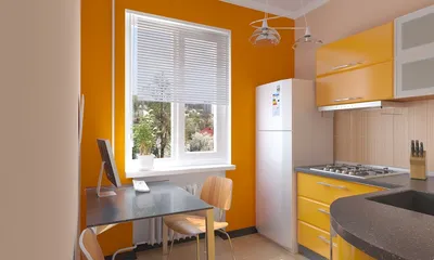 Сине оранжевая кухня из пластика на заказ в Абакан