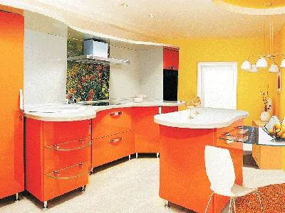оранжевая терракотовая кухня глянцевая из пластика купить