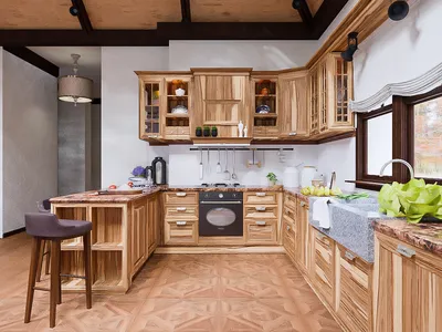 Деревянный интерьер кухни в стиле Шале: фото, цена, дизайн
