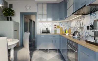 Наброски кухни в серо-синих тонах - Работа из галереи 3D Моделей