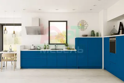 Кухня - mzplt/0034. Кухонный гарнитур в бело-синих тонах со встроенными  шкафчиками от фабрики Zappalorto