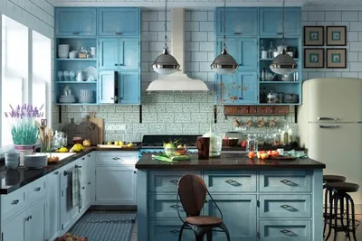 Дизайн голубой кухни в современном стиле - 67 фото