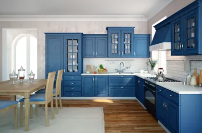 Кухня гостиная в синих тонах - 64 фото