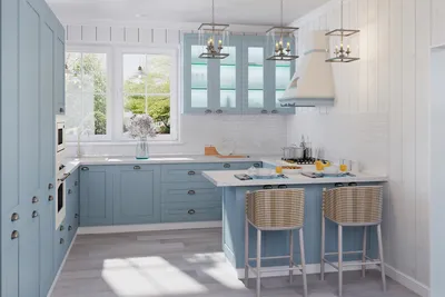Кухни в синих цветах: 45 фото дизайнов интерьеров