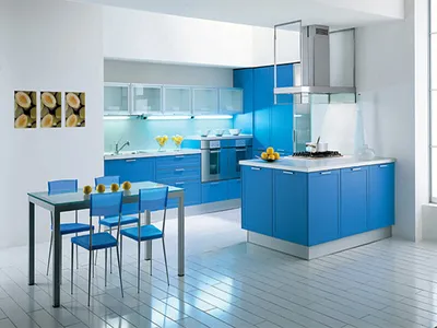 Синие кухни на заказ по вашим размерам от производителя Престиж-купе