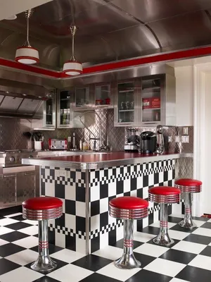 Кухни в стиле кафе - Дизайн интерьеров | Идеи вашего дома | Lodgers | Retro  kitchen decor, Diner decor, Eclectic kitchen