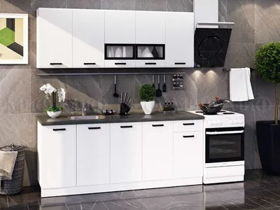 Кухня «Модерн NEW» 2 м Белый глянец / Графит – купить в Краснодаре недорого  – SV-Мебель